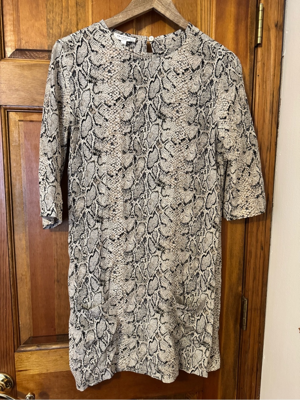 Equipment Beige and Black Snake-Print Midi Dress